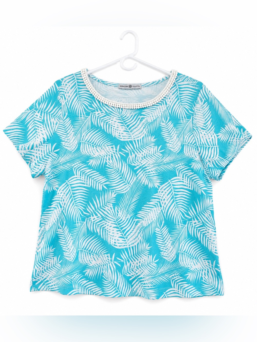Signature Collection Aqua Palm Print Cotton Top | 1X (18W/20W)
